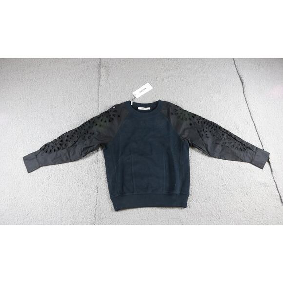 New Thakoon Sweatshirt Womens Xs Black Embroidered Ballon Eyelet Pullover - Picture 1 of 6